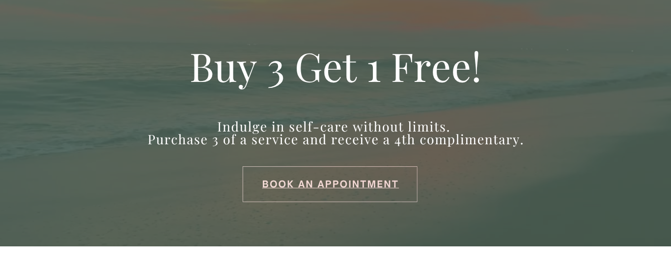 Promotional text for a buy 3 get 1 free offer with a blurred background